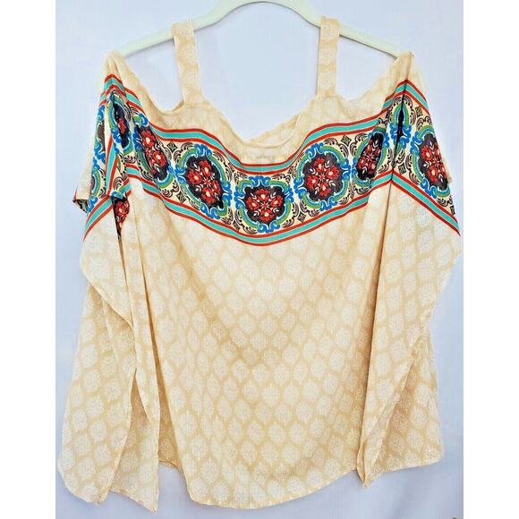 Umgee Womens Size S Beige Tan Strappy Cold Shoulder Tank Top Chiffon Small - Picture 2 of 12